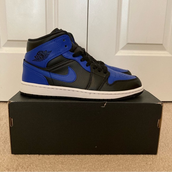 ✅ Nike Air Jordan 1 Mid Black Royal Blue Sneakers - Picture 2 of 13